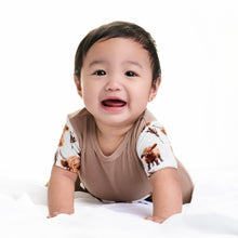 Load image into Gallery viewer, 🇨🇦 Front Opening Shortie Ready Set Romper® in Highland Dreams & Ribbed Sandstone