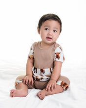 Load image into Gallery viewer, 🇨🇦 Front Opening Shortie Ready Set Romper® in Highland Dreams & Ribbed Sandstone