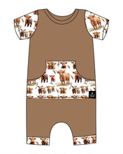 Load image into Gallery viewer, 🇨🇦 Front Opening Shortie Ready Set Romper® in Highland Dreams &amp; Ribbed Sandstone
