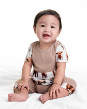 Load image into Gallery viewer, 🇨🇦 Front Opening Shortie Ready Set Romper® in Highland Dreams &amp; Ribbed Sandstone
