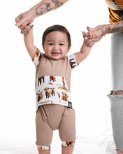 Load image into Gallery viewer, 🇨🇦 Front Opening Shortie Ready Set Romper® in Highland Dreams &amp; Ribbed Sandstone
