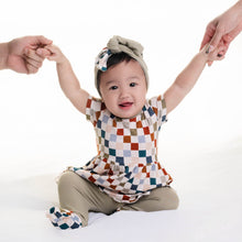 Load image into Gallery viewer, 🇨🇦 Reversible Opening Ready Set Romper® Twirl in Checkered Spice
