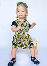 Load image into Gallery viewer, 🇨🇦 Reversible Opening Ready Set Romper® Twirl in OG Argentina Sunflower &amp; Ribbed Essential Midnigh
