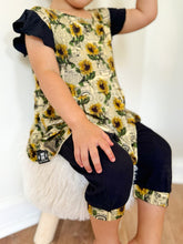 Load image into Gallery viewer, 🇨🇦 Reversible Opening Ready Set Romper® Twirl in OG Argentina Sunflower &amp; Ribbed Essential Midnigh
