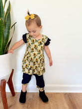 Load image into Gallery viewer, 🇨🇦 Reversible Opening Ready Set Romper® Twirl in OG Argentina Sunflower &amp; Ribbed Essential Midnigh
